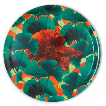 Gangzai round Tray, Orangino paint Lacquer multicolor, front